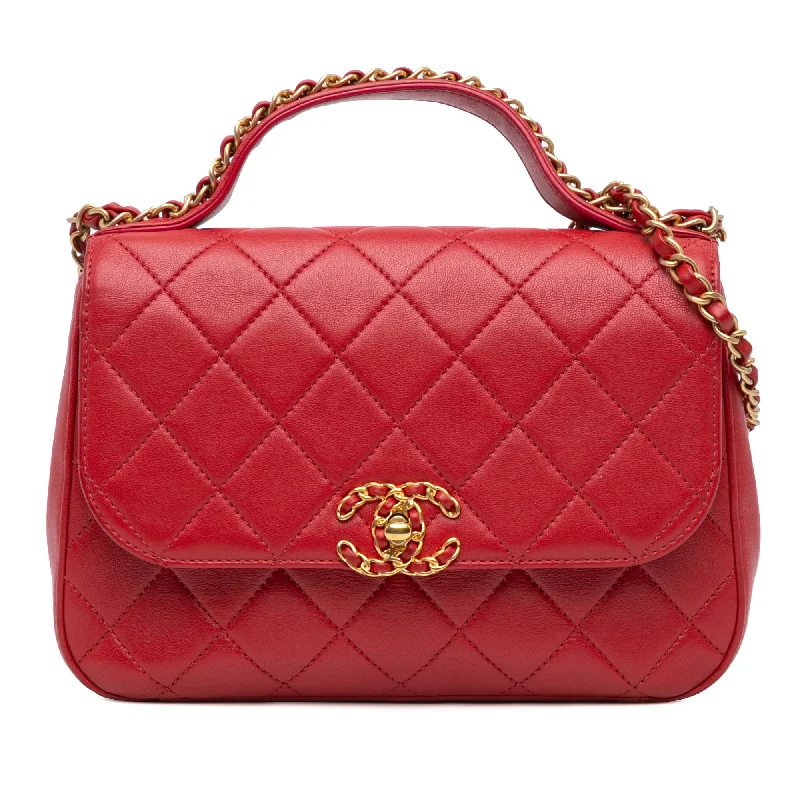 Red Chanel Quilted Lambskin Chain Infinity Top Handle Flap Satchel