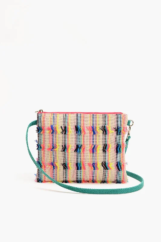 Fringed stripe Spring Top Zip Clutch