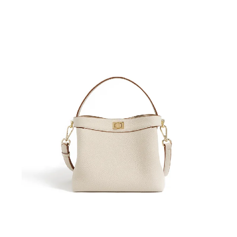 Top Grain Leather Top Handle Small Bucket Bag