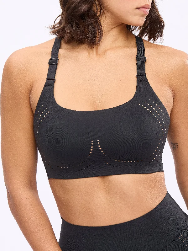 Yoga sports bra – Lightweight and comfortable sports bra designed specifically for yoga, offering gentle support.Airbrush Laser BTC Sports Bra - Onyx Black