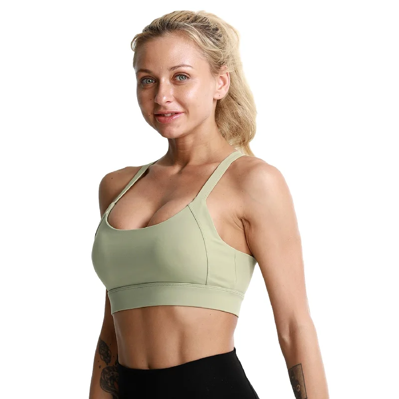 Compression sports bra – Sports bra that compresses the chest for a more secure fit and reduced bounce during high-impact activities.Brassière Yoga N°6