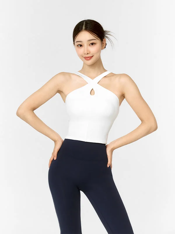 Activewear sports bra – Sports bra designed not only for performance but also for wearing as part of stylish athleisure outfits.Comfort Fine Cross Neck Crop Top