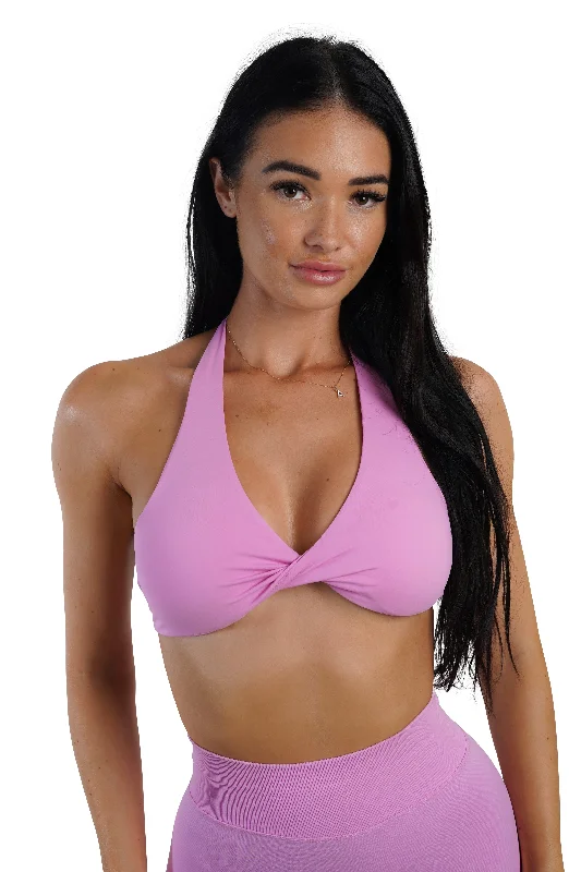 Wireless sports bra – Sports bra without underwire, offering more comfort and flexibility for a wide range of activities.Twist Halter Bra - Bubblegum Pink