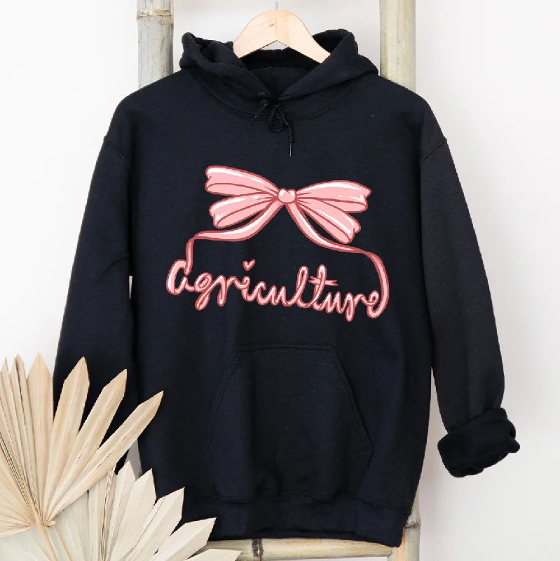 Banded hem hoodie – Sweatshirt with an elastic or ribbed band at the bottom to keep it in placeAgriculture Bow Script Pink Hoodie (S-3XL) Unisex - Multiple Colors!