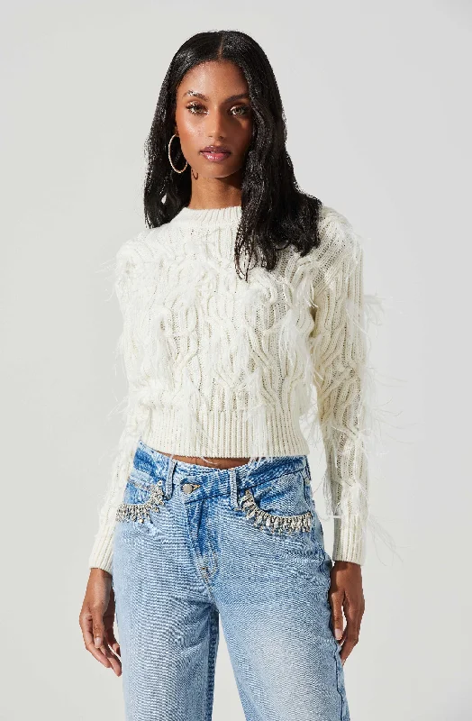 Short sleeve – Sleeveless or cap sleeve styleAlmeida Feather Embellished Cable Knit Sweater