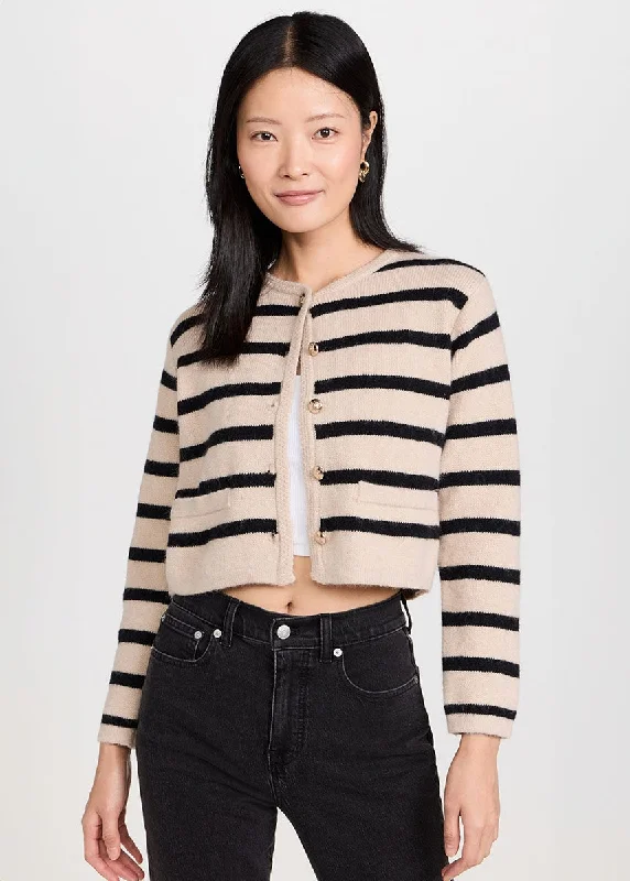 Boxy – Square, loose shapeBenni Stripe Cardigan - Tan & Black