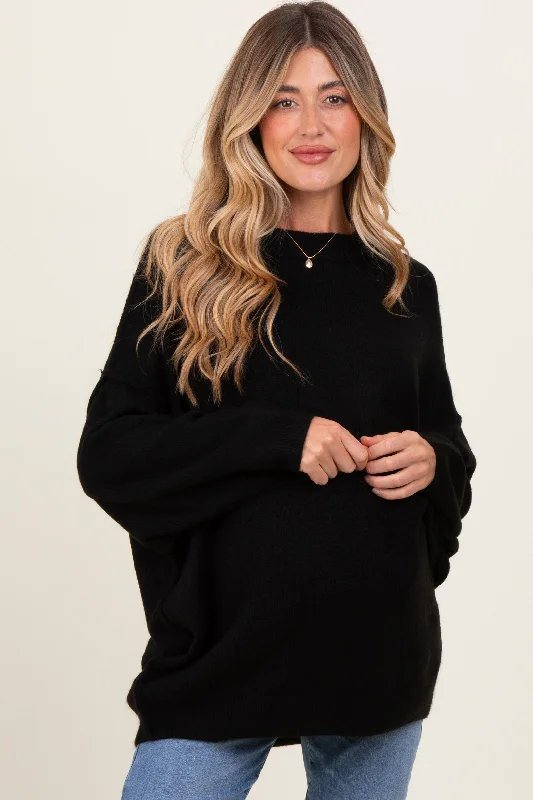 Boxy – Square, loose shapeBlack Oversized Crewneck Melange Knit Maternity Sweater