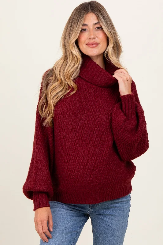 Hooded – Sweater with an attached hoodBurgundy Chunky Knit Turtleneck Maternity Sweater