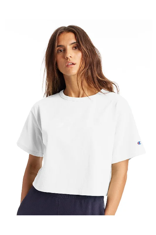 Knit – Soft and stretchy fabric with a knitted textureChampion Womens Heritage Cropped Short Sleeve Crewneck T-Shirt - White