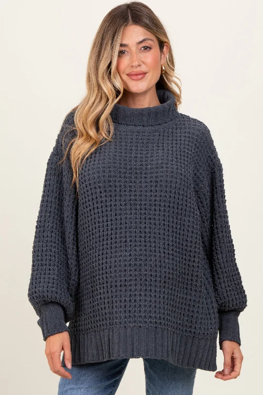 Crew neck – Round neck, classic styleCharcoal Chunky Waffle Knit Maternity Turtleneck Sweater