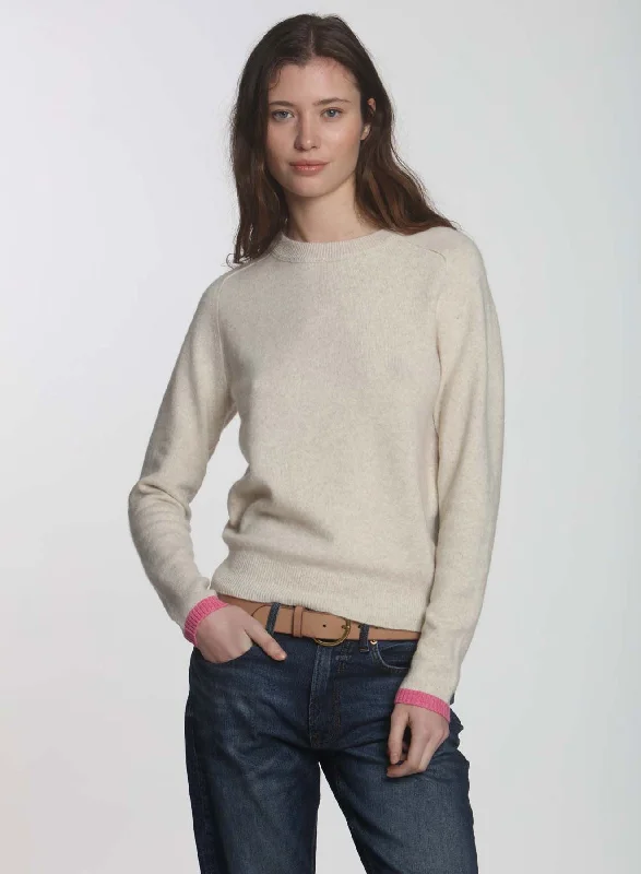 Turtleneck – High-neck style for added warmthChrissy Cozy Crew - Ecru/pink