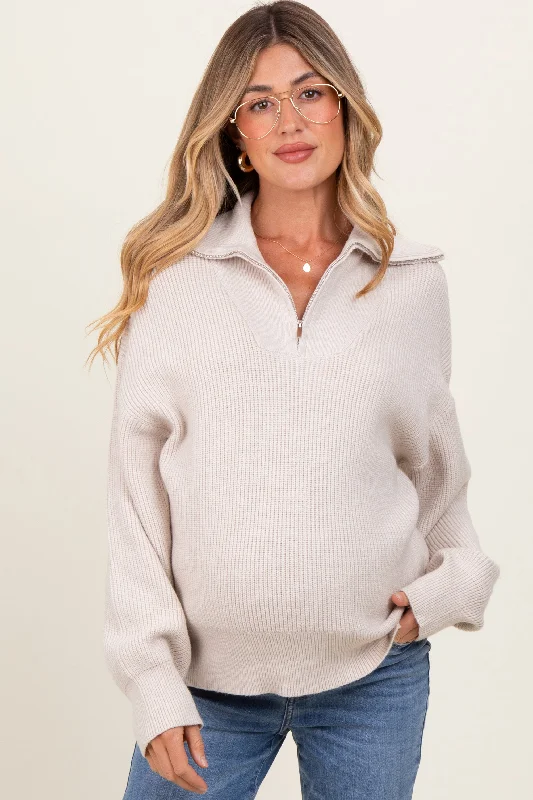 Merino wool – Soft, fine wool for warmth and breathabilityCream Half Zip Chunky Knit Maternity Pullover Sweater