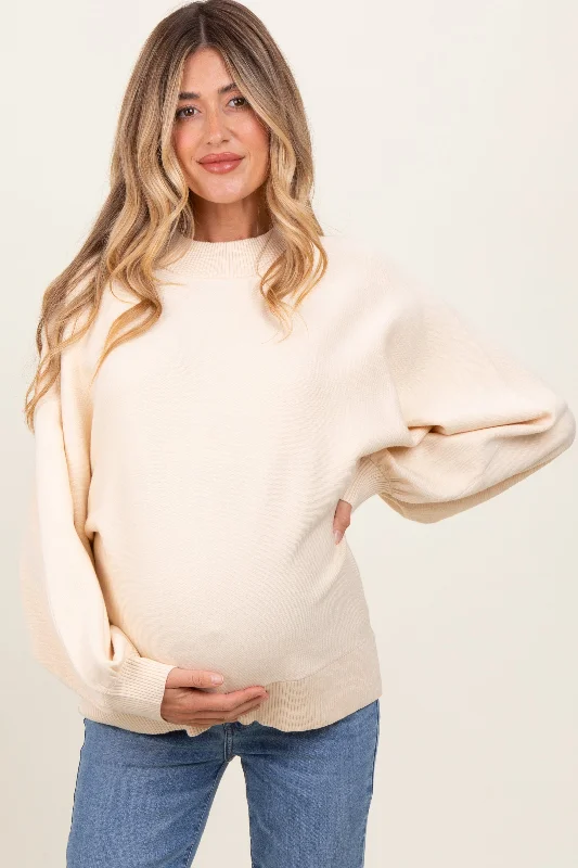 Oversized – Loose-fitting, relaxed silhouetteCream Oversized Bubble Sleeve Maternity Sweater