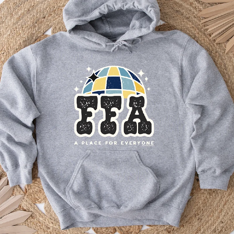 V-neck sweatshirt – Sweatshirt with a V-shaped neckline, less common than crew or hooded necksDisco FFA A Place For Everyone Hoodie (S-3XL) Unisex - Multiple Colors!