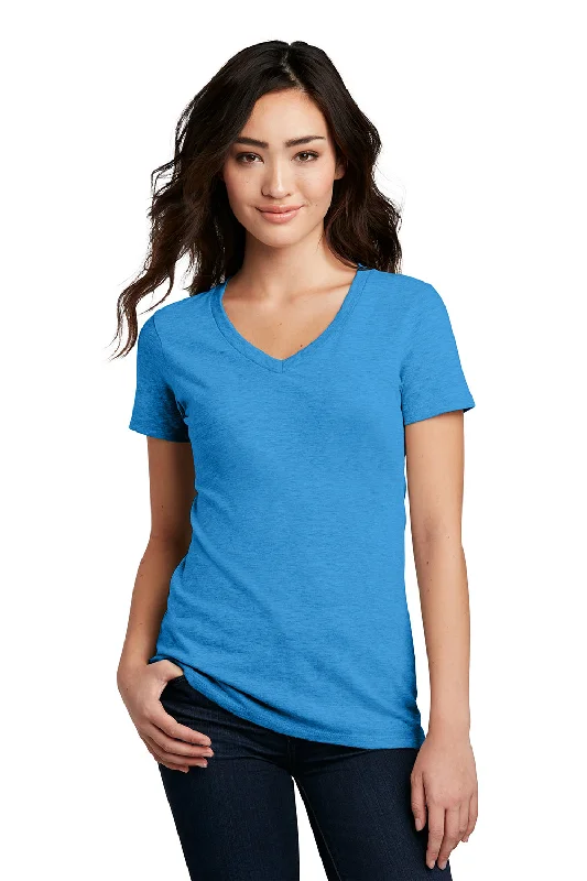 Raglan sleeve – Diagonal seam extending from the underarm to neckline, giving a sporty lookDistrict Womens Perfect Blend Short Sleeve V-Neck T-Shirt - Heather Bright Turquoise Blue