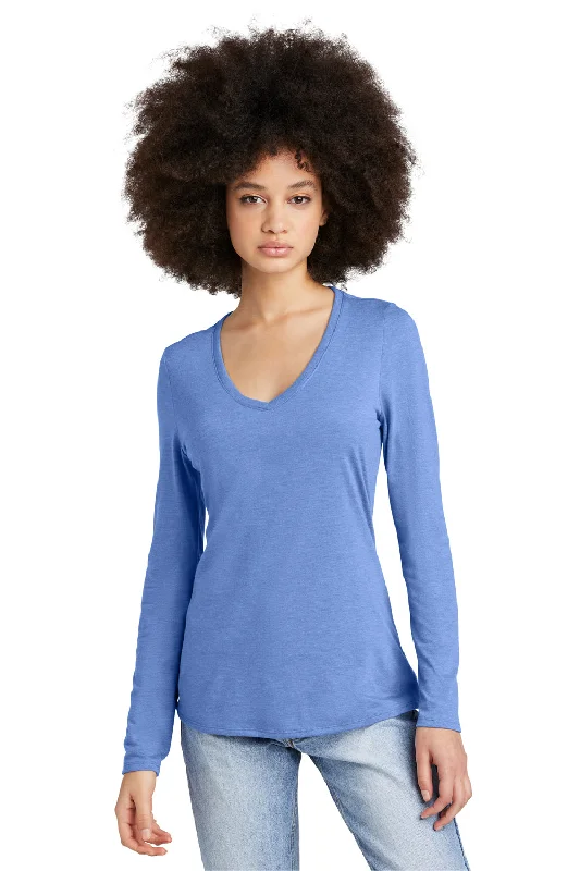 Scoop neck – Wide, rounded necklineDistrict Womens Perfect Tri Long Sleeve V-Neck T-Shirt - Maritime Blue Frost