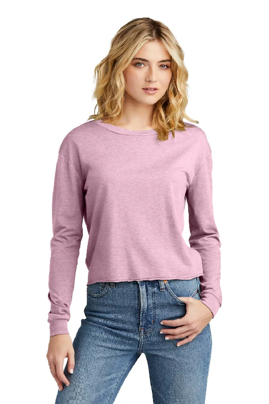 Boxy – Loose, straight cut with no shapingDistrict Womens Perfect Tri Midi Long Sleeve Crewneck T-Shirt - Heather Wisteria Pink