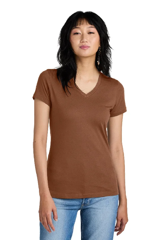 Ringer – T-shirt with contrasting colored trim around the neckline and sleevesDistrict Womens Perfect Weight Short Sleeve V-Neck T-Shirt - Baked Clay Brown