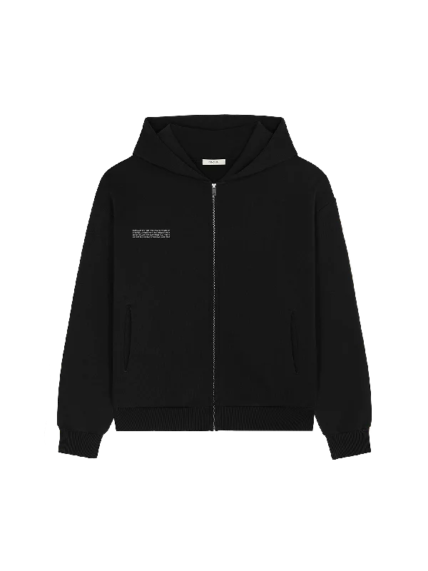 Banded hem hoodie – Sweatshirt with an elastic or ribbed band at the bottom to keep it in placeWomens DNA Heavyweight Zipped Hoodie—black