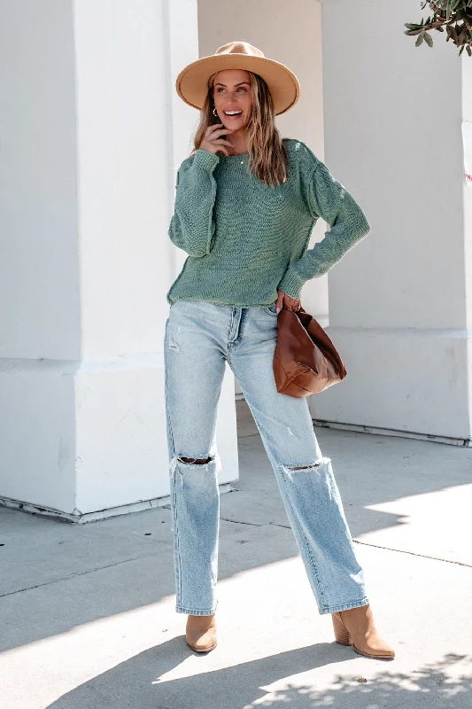 Belted – With a belt or sash for a defined waistEveryday Fall Pullover Sweater - Sage