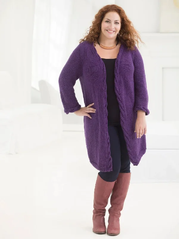 Drop shoulder – Sleeves that hang lower than the shoulder seam for a relaxed fitFree Curvy Girl Cabled Cardigan Pattern