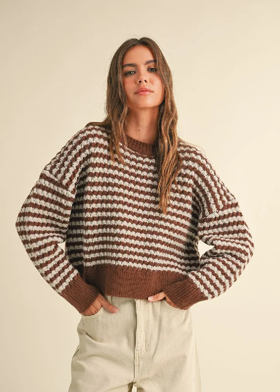 Pullover – Sweater without buttons or zippers, worn over the headGentry Striped Sweater - Blue & Brown