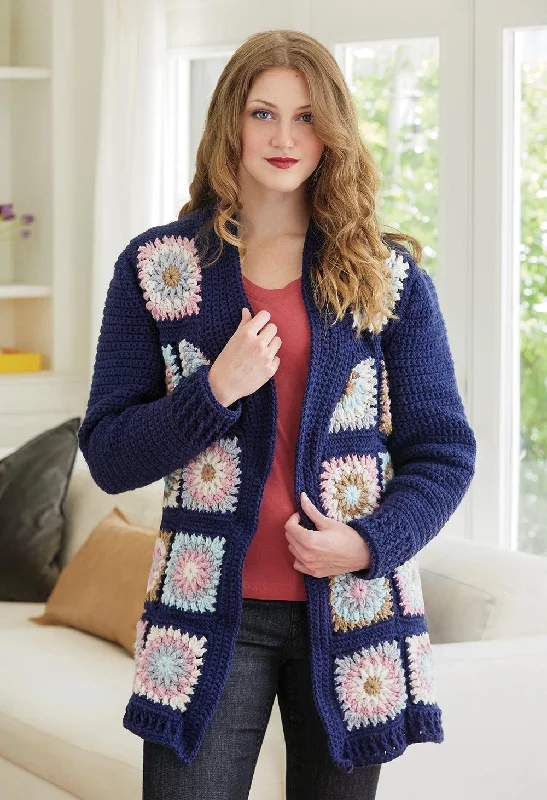 Shawl collar – Soft, wide collar for a draped effectGranny Square Cardigan