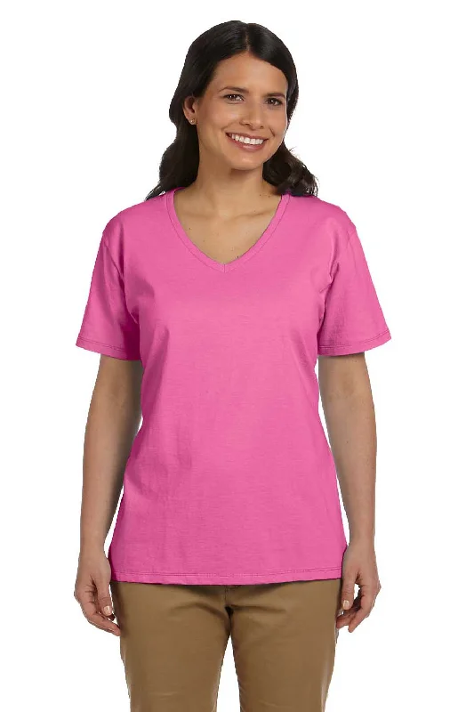 Boxy – Loose, straight cut with no shapingHanes Womens ComfortSoft Short Sleeve V-Neck T-Shirt - Pink - Closeout