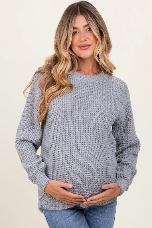 Shawl collar – Soft, wide collar for a draped effectHeather Grey Waffle Knit Rounded Hem Maternity Sweater