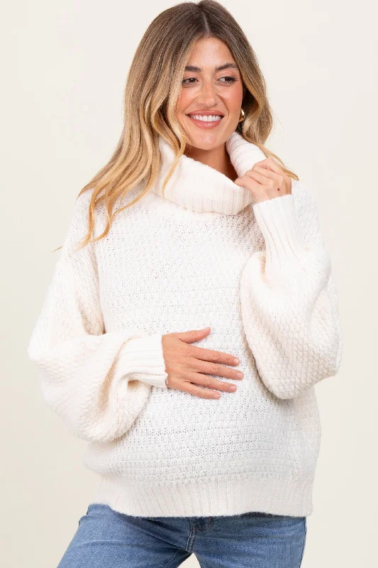 Crew neck – Round neck, classic styleIvory Chunky Knit Turtleneck Maternity Sweater