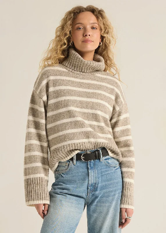 Waffle knit – Textured knit resembling a waffle patternJosephine Stripe Sweater - Heather Taupe