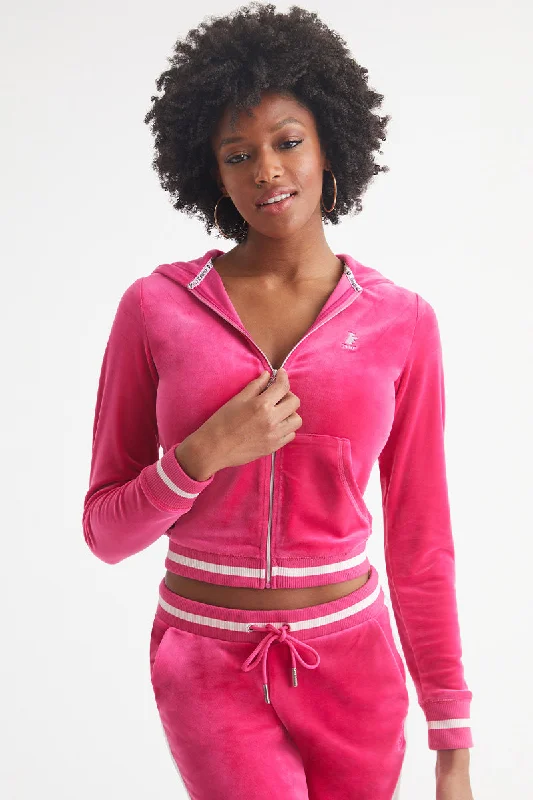 V-neck sweatshirt – Sweatshirt with a V-shaped neckline, less common than crew or hooded necksContrast Rib Velour Hoodie