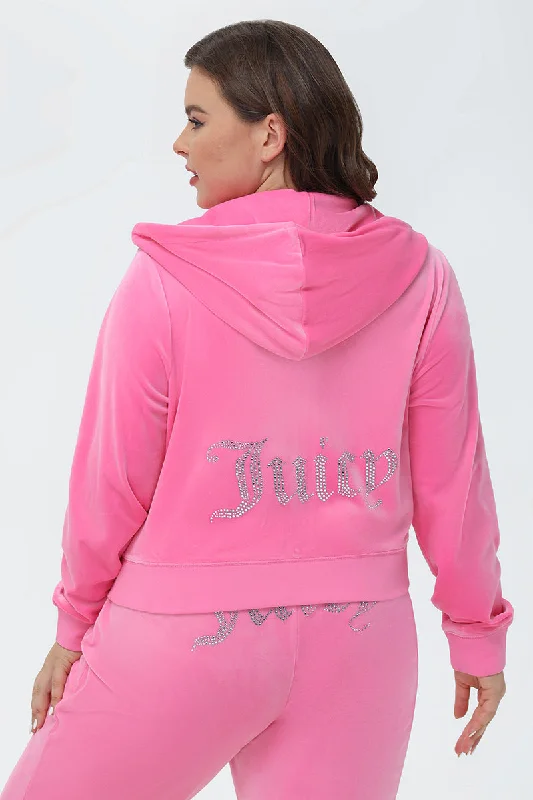 Zip-up hoodie – Hoodie with a front zipper for easy wearPlus-Size OG Big Bling Velour Hoodie