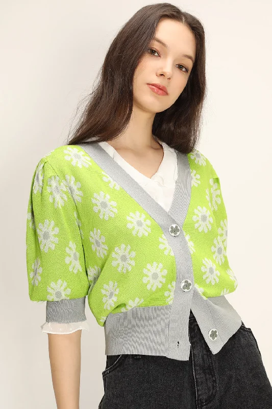 Long sleeve – Full-length sleevesKathleen Floral Puffed Cardigan