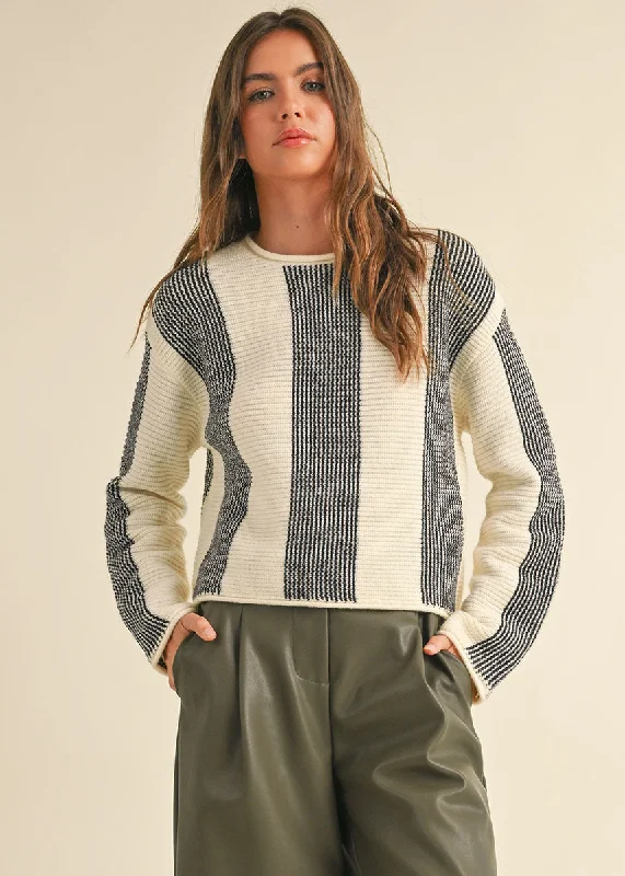 Drop shoulder – Sleeves that hang lower than the shoulder seam for a relaxed fitKya Wide Stripe Knit Sweater - Cream & Black