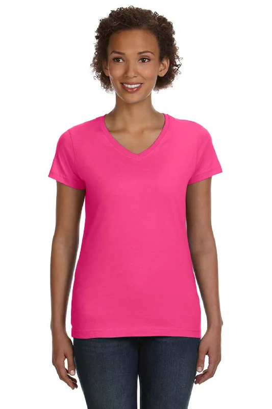 Oversized – Loose, relaxed fit, often with dropped shouldersLAT Womens Fine Jersey Short Sleeve V-Neck T-Shirt - Hot Pink