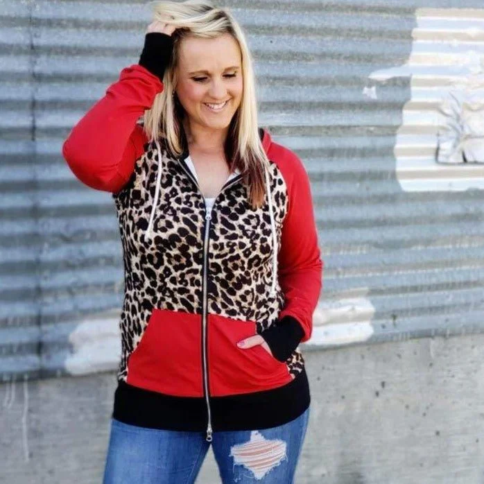 Cowl neck hoodie – Hoodie with a soft, draped collar that creates a relaxed, cozy feelLeopard Love Full Zip hoodie