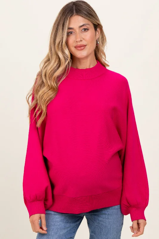 Short sleeve – Sleeveless or cap sleeve styleMagenta Oversized Bubble Sleeve Maternity Sweater