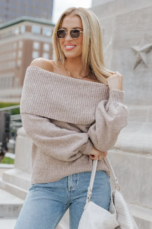 Fitted – Snug, form-fitting styleMocha Off The Shoulder Ribbed Sweater