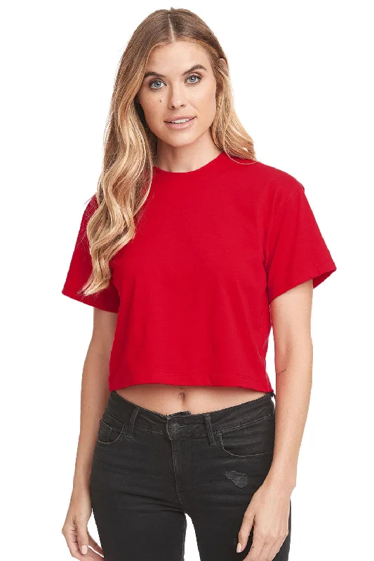 Vented hem – Slits or small openings at the bottom of the T-shirt for a relaxed fitNext Level Womens Ideal Crop Short Sleeve Crewneck T-Shirt - Red