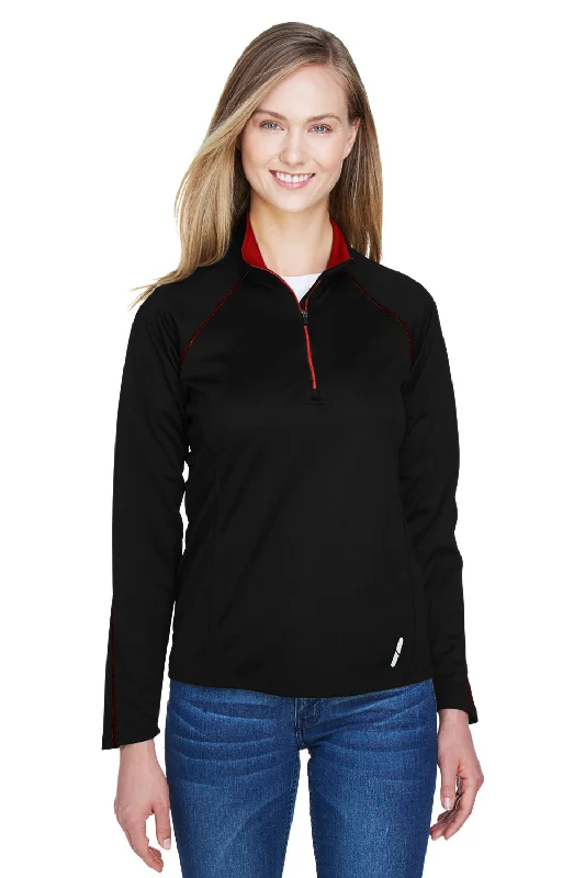 Tech hoodie – Sweatshirt made from high-tech, moisture-wicking fabrics, sometimes with built-in features like headphones or USB charging portsNorth End Womens Radar Performance Moisture Wicking 1/4 Zip Sweatshirt - Black/Classic Red