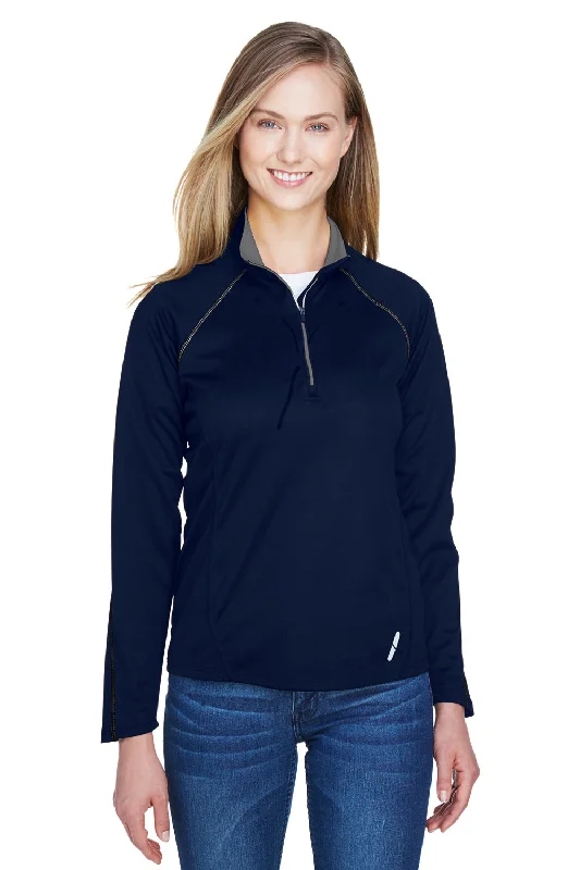 Colorblock hoodie – Hoodie with distinct blocks of color, often used for sporty or modern looksNorth End Womens Radar Performance Moisture Wicking 1/4 Zip Sweatshirt - Classic Navy Blue/Grey