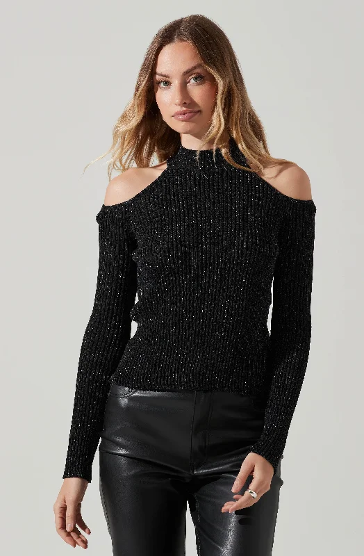 Drop shoulder – Sleeves that hang lower than the shoulder seam for a relaxed fitPickford Mock Neck Cold Shoulder Sweater