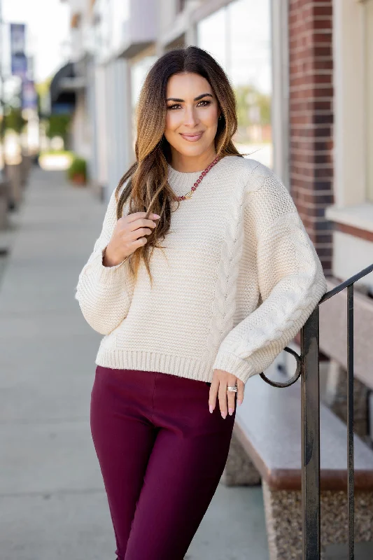 Cable knit – Featuring textured, braided patternsRelaxed Cable Knit Accented Sweater