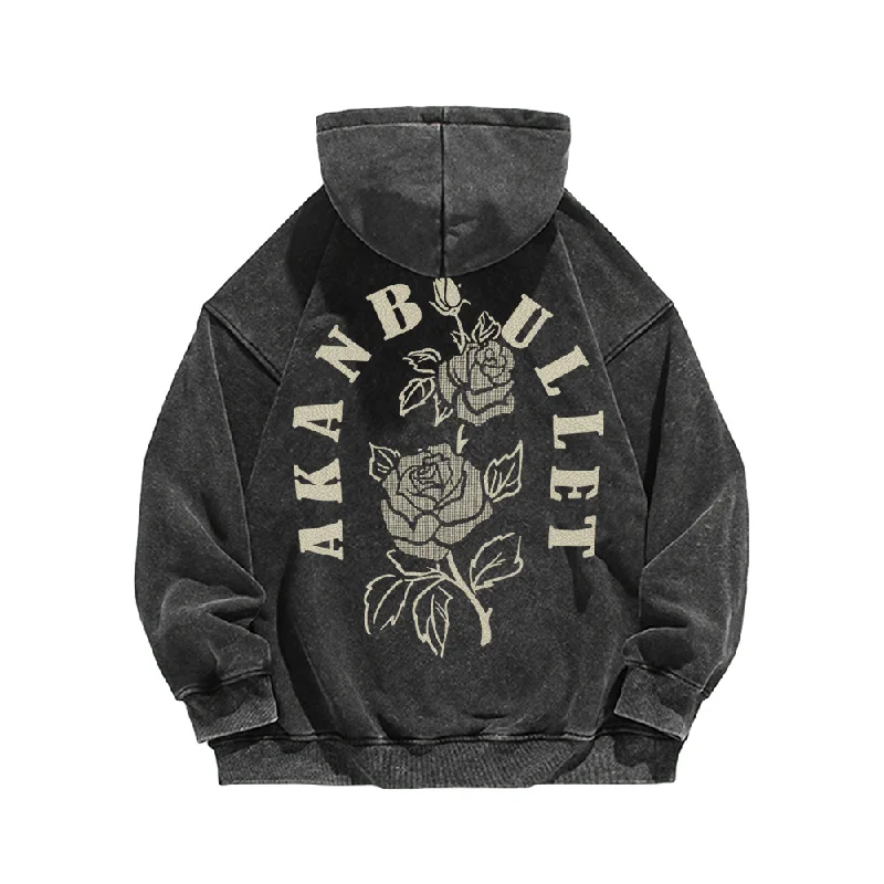 Cropped hoodie – Shortened hoodie that sits above the waistRetro Rose Letter Circle Washed Hoodie