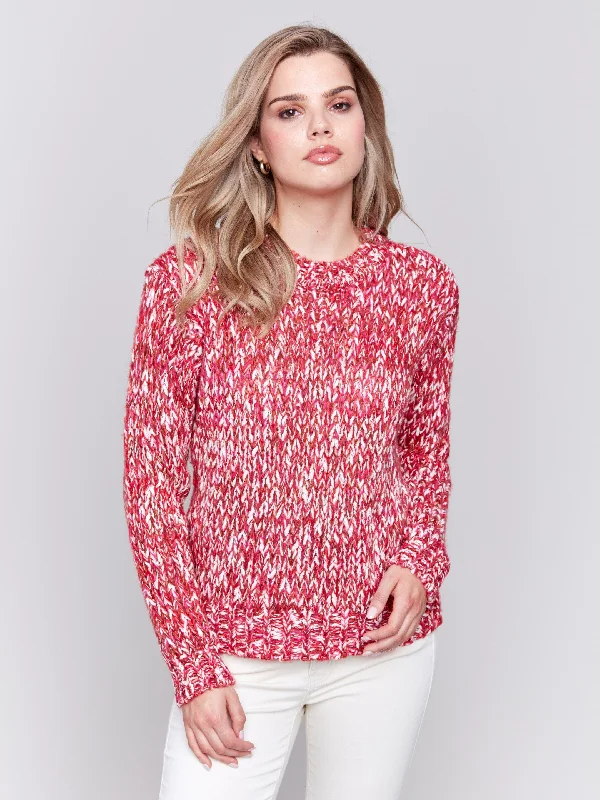 Fair Isle – Traditional, colorful patterns, often associated with Nordic designsSpace Dye Crew Neck Sweater - Magenta