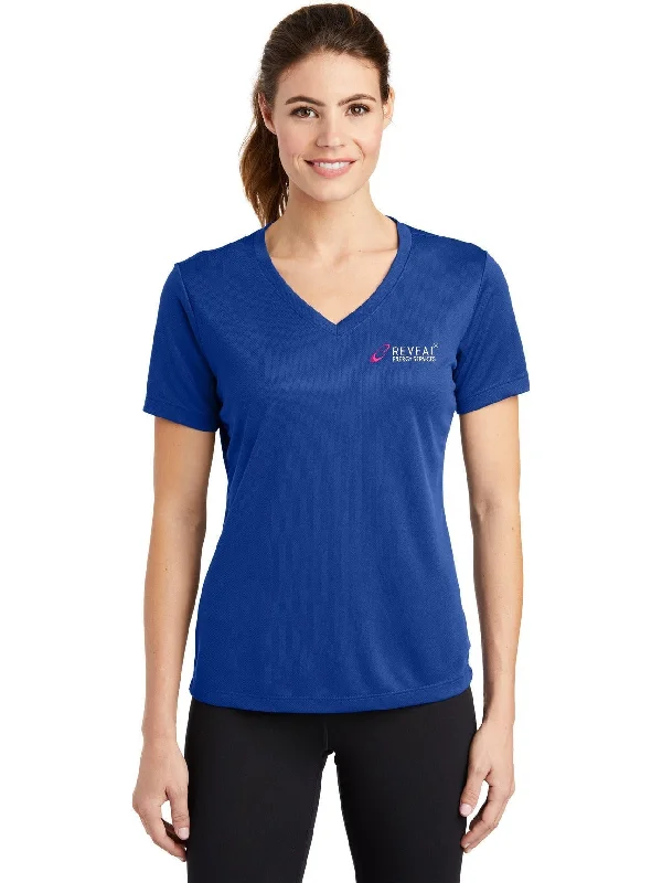 Faded – Pre-washed or faded look for a vintage vibeSport-Tek Ladies Posicharge Racermesh V-Neck Tee