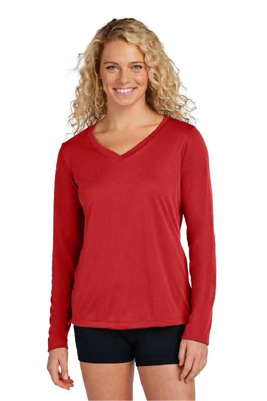 Raglan sleeve – Diagonal seam extending from the underarm to neckline, giving a sporty lookSport-Tek Womens Competitor Moisture Wicking Long Sleeve V-Neck T-Shirt - Deep Red - NEW