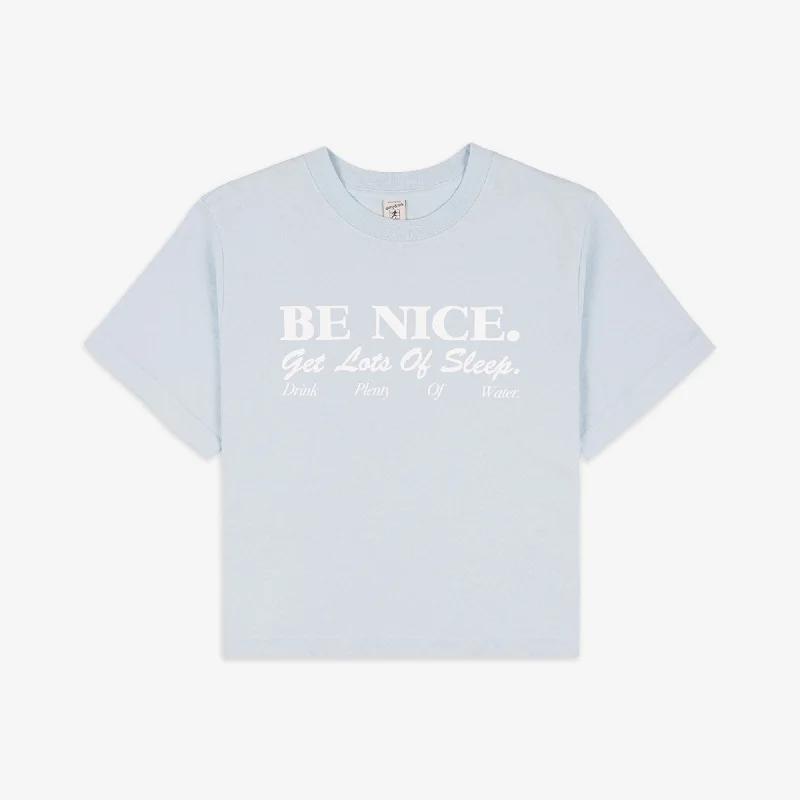 Pima cotton – Soft, high-quality cotton for a luxurious feelSPORTY & RICH | BE NICE CROPPED T-SHIRT { BABY BLUE/WHITE