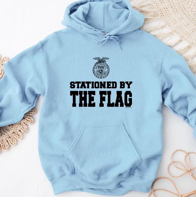 Raglan sleeve hoodie – Hooded sweatshirt with diagonal seam lines extending from the collarStationed By The Flag Emblem Hoodie (S-3XL) Unisex - Multiple Colors!